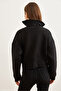 Women's Black High Collar Zippered Cropped Sweatshirt Swt-19000699 - 6