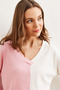 Women's White Pink Color Block Soft-Textured Blouse BLZ-19002780 - 5