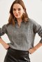 Women's Anthracite Polo Neck Hair Braided Knitwear Sweater Kzk- 19000881 - 3