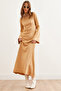 Women's Camel Self Belted Spanish Sleeve Maxi Knitwear Dress Elb- 19002290