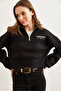 Women's Black High Collar Zippered Cropped Sweatshirt Swt-19000699 - 3