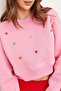 Women's Candy Pink Heart Embroidered Embroidered Crop Thick Sweatshirt Swt-19000662 - 4