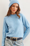 Women's Baby Blue Soft Textured Basic Crop Sweater Kzk- 19000886