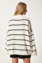 Women's Cream Striped Oversized Long Knit Sweater YY00087 - 6