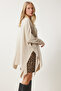 Women's Cream Oversized Side Slit Poncho Sweater YY00005 - 3