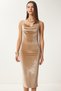 Women's Beige Velvet Mini Dress FN03407 - 3