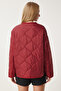 Women's Red Wide Pocket Quilted Jacket Fn03395 - 9