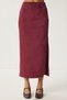 Women's Burgundy Slit Long Suede Woven Skirt Mc00292 - 3