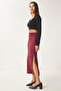 Women's Burgundy Slit Long Suede Woven Skirt Mc00292