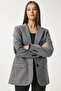 Women's Anthracite Leather Detailed Winter Blazer Jacket Fn03405 - 2