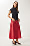 Women's Red Satin Surface Woven Skirt Dp00224 - 3