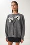 Women's Anthracite Floral Detailed Knitwear Sweater Pf00103 - 2
