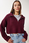 Women's Burgundy Zippered Turtleneck Sweater Mx00124