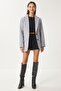 Women's Gray Leather Detailed Winter Blazer Jacket Fn03405 - 2