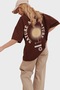 Women's Brown Crew Neck Printed Oversize Unisex T-Shirt ALC-X9577 - 4