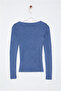 Indigo Eskitme/Soluk Efektli Fitilli Havuz Yaka Vücuda Oturan Pamuklu Örme Bluz TWOAW24BZ00301 - 6
