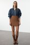 Brown Velvet Fabric Slit Mini Length Woven Skirt Twoaw25Et00159 - 2
