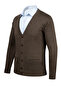 Men's Oversized V-Neck Cardigan Knitwear Brown Sweater Patterned Steel Knit Classic Fit - 4241Mb - 3