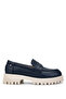 Women's Genuine Leather Navy Blue Loafers