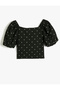 Crop T-Shirt Polka Dot Short Balloon Sleeve Square Neck - 2
