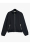 Modal Fabric Blended Stand Collar Pocket Zippered Bomber Seasonal Jacket - 6