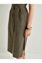 Linen Blended Midi Shirt Dress - V-Neck with Waist Belt and Button Detail - 5
