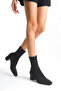 Dıana Black Stretch Diving Fabric Zippered Women's Boots Heel Height 5 cm
