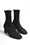 Dıana Black Stretch Diving Fabric Zippered Women's Boots Heel Height 5 cm - 4