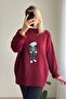 Teddy Bear Crew Neck Burgundy Knitwear Sweater