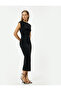 Midi Pencil Dress with Cap Sleeves, Round Neck, Drape Detail, Slim Fit - 2
