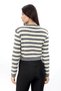 Women's Gray Cardigan Crew Neck, Gold Button Detail, Stylish Striped Cardigan - 3
