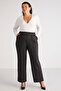 Marjabb Women's Slim Fit Slim Fit Body Fully Hugging Snap V-Neck Ecru Plus Size Blouse - 2
