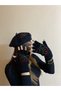 Handmade Red Floral Embroidered Black French Painter Beret and Fingered Gloves Set - Gift