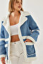 Women's Blue Lamb Laminated Double Pocket Coat 2450 60451016 - 6