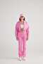 High Waist Straight Cut Mixed Fabric Sweatpants Pink