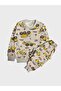 Boy's Cotton Raised Brown Construction Machine Print Long Sleeve Winter Pajamas Set