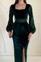 Sequin Sequined Velvet Dress with Slit Detail - 2