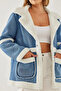 Women's Blue Lamb Laminated Double Pocket Coat 2450 60451016 - 2