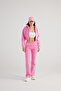 High Waist Straight Cut Mixed Fabric Sweatpants Pink - 2