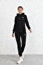 Black Hooded Zip-Up French Terry Tracksuit Set