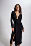 V-Neck Watermelon Sleeve Maxi Moonlight Dress Black - 2