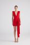 V-Neck Belted Gathered Mini Uma Dress Red