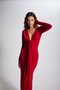 V-Neck Balloon Sleeve Maxi Moonlight Dress Red - 6