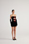 Rose Detailed Gloved Strapless Mini Velvet Samara Dress Black - 6