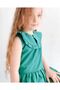 Girl's Green Color Terry Cotton Long Dress - 2