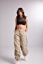 Double Color Bicolor Parachute Trousers with Adjustable Elastic Waist and Leg Legs Beige - 4
