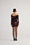 Madonna Collar Rose Patterned Draped Mini Rosalinda Dress Black - 4