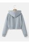 Women's Zippered Hooded Comfortable Cut Crop Fleece Inside Knitted Sweatshirt Cardigan - 3