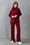 Women's Mock Neck Knitwear Fabric Long Sleeve Burgundy Sweater and High Waist Burgundy Pants Knitwear Set 1070 - 5