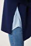 V-Neck Belted Long Knit Sweater Dark Blue Lus0042 - 6